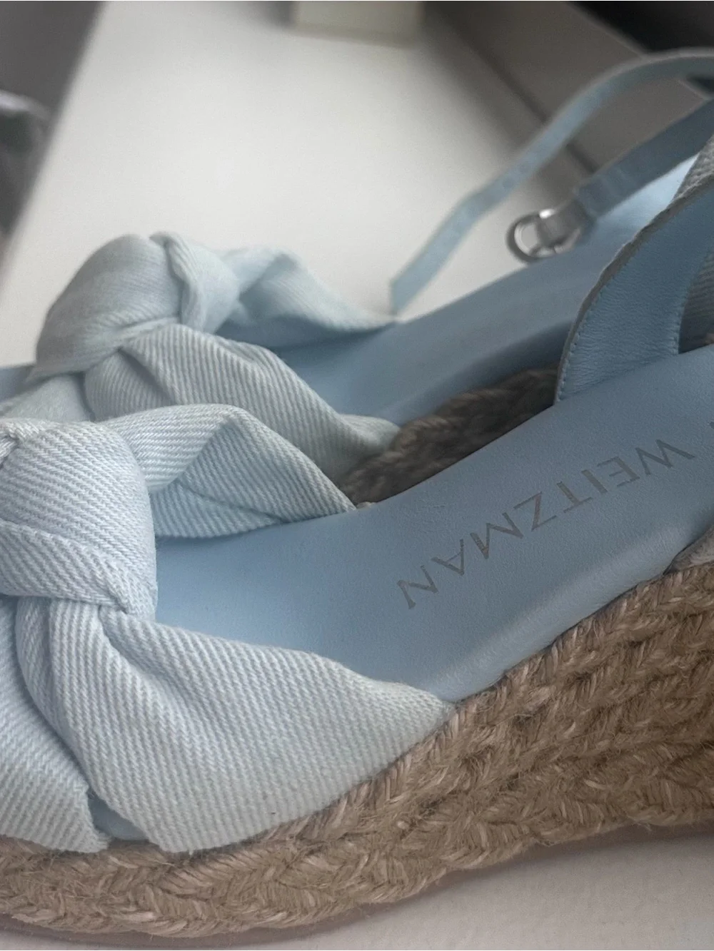 Stuart Weitzman Pale Blue Espadrille Wedge Sandals. Size 7 - Picture 4 of 5